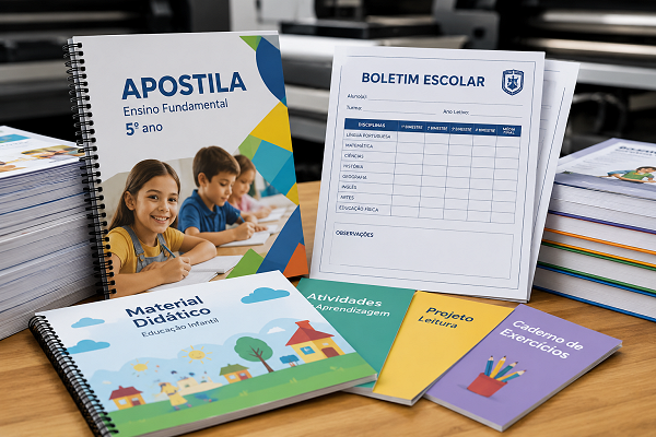 Gráfica para escolas: apostilas, boletins, materiais didáticos